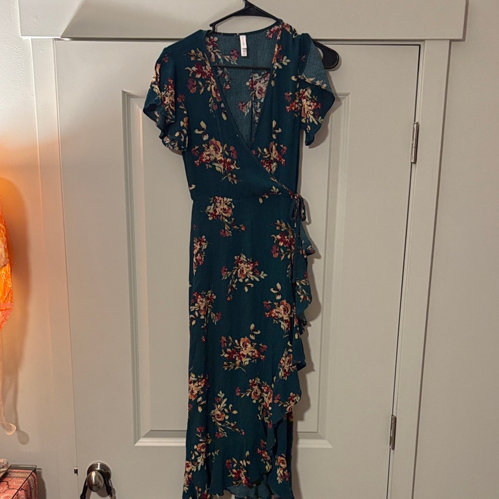 Xhilaration Teal Floral High Low Dress